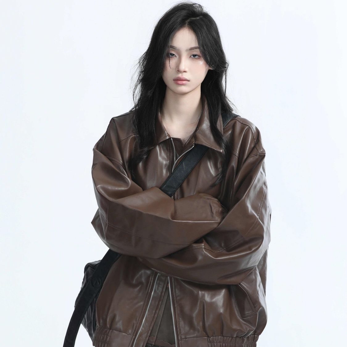 5a4dbf00-00a6-43c6-8b61-5d08dc19e6be 2025 Maillard Brown Vegan Leather Jacket - Women's Retro American Biker Style - Image 1