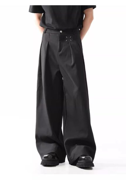 Summer Clean Fit Black Wide-Leg Trousers - Curved Blade Cut with Fluid Drape