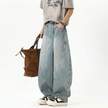 2025 Men's Workwear Cargo Jeans - American Relaxed Wide-Leg Trousers with Curved Blade Cut